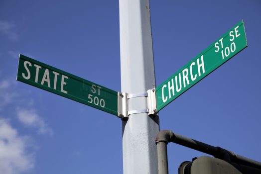 At the intersection of Church and State Street in Salem, Oregon, USA
