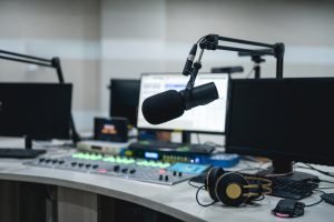 Photo of media equipment in the live room of a radio station