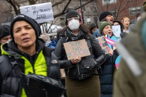 NEW YORK, NEW YORK - FEBRUARY 08: People attend a rally in Union Square in Manhattan supporting transgender youth on February 08, 2025 in New York City. Around the country, transgender individuals and their supporters are participating in various forms of activism as the Trump administration enacts laws that are opposed to the transgender community.