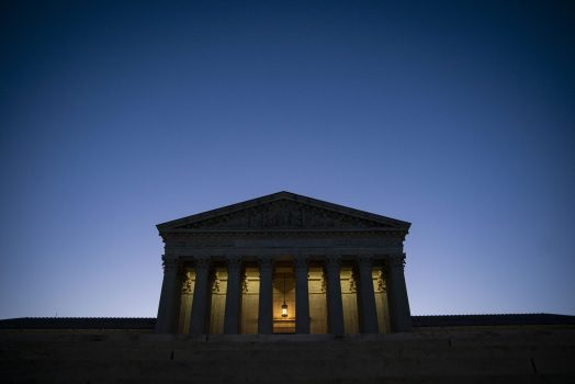 The U.S. Supreme Court building illuminated against a blue sky in Washington, D.C. Photographer: Al Drago/Bloomberg