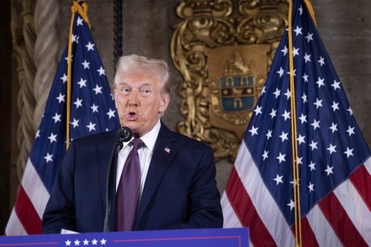 PALM BEACH, FLORIDA - JANUARY 07:  U.S. President-elect Donald Trump speaks to members of the media during a press conference at the Mar-a-Lago Club on January 07, 2025 in Palm Beach, Florida. Trump will be sworn in as the 47th president of the United States on January 20, making him the only president other than Grover Cleveland to serve two non-consecutive terms in the office. (Photo by Scott Olson/Getty Images)