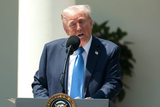 WASHINGTON, DC - MAY 01: U.S. President Donald Trump delivers remarks during a National Day of Prayer event in the Rose Garden at the White House on May 1, 2025 in Washington, DC. The National Day of Prayer is a congressionally recognized observance that calls on people of all faiths to participate in a day of prayer and reflection. (Photo by Alex Wong/Getty Images)